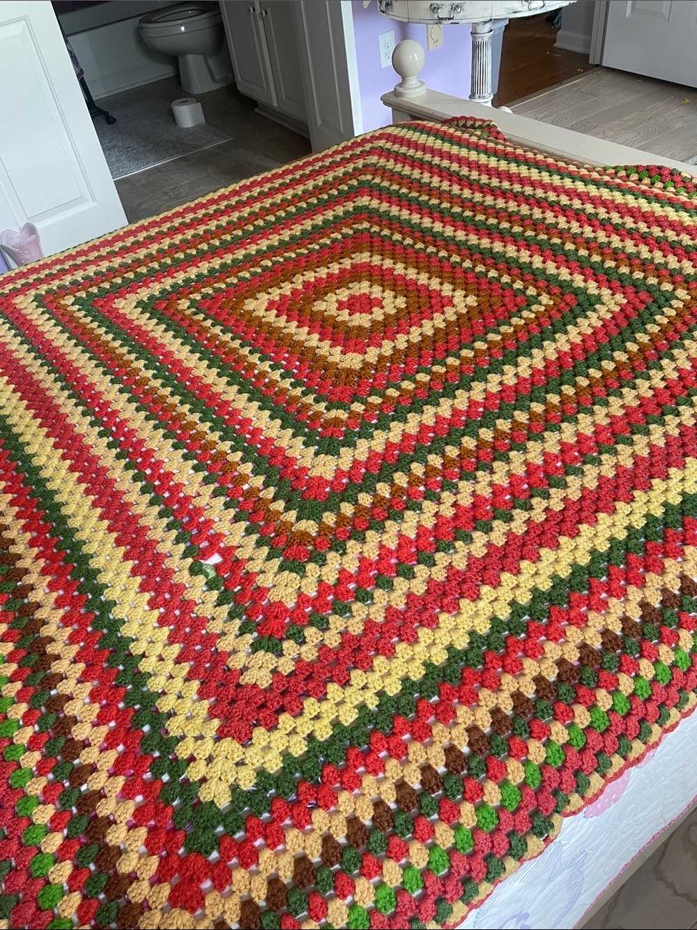 Handmade  Granny Square Crochet throw  - orange , Green, Yellow & brown - boho